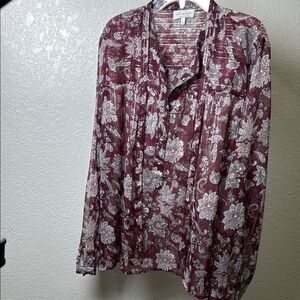 Lucky Brand Red and White Long Sleeve Blouse